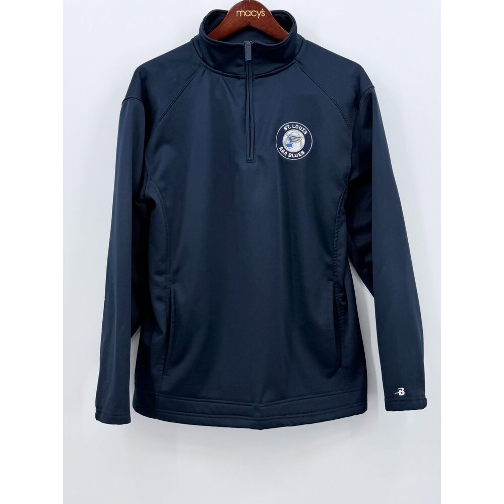 St Louis AAA Blue Navy 1/4 Zip Pullover Mens Medium Hockey Layering Fall Badger